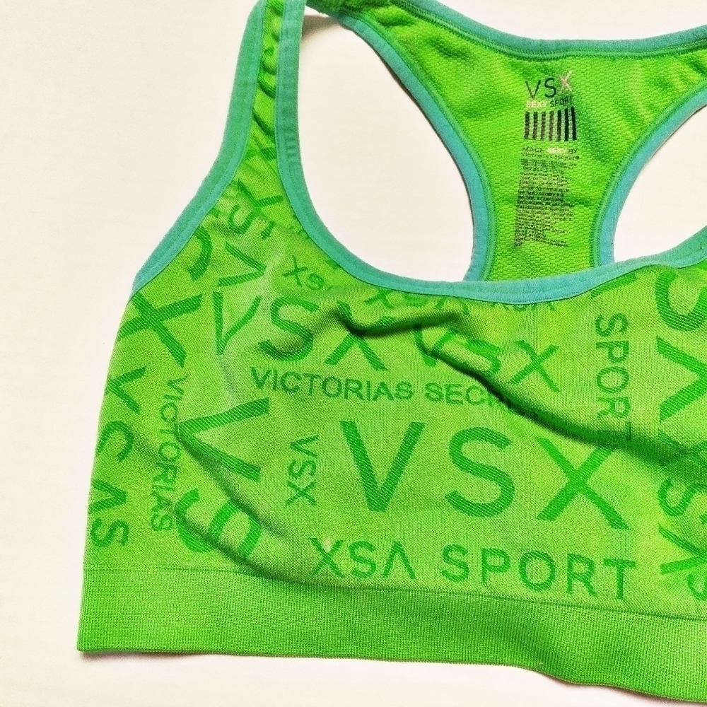 Victoria's Secret Sport Neon Green VSX Logo Sports Bra Small - Picture 3 of 5